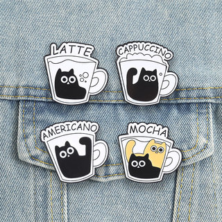 Cốc Cà Phê Mèo Đen Men Thổ Cẩm Bộ Americano Latte Mocha Cappuccino Mèo Huy Hiệu Cho Quần Áo Ba Lô Phụ Kiện Quà Tặng Cho Những Người Yêu Cà Phê