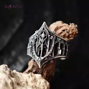 AqToCna Retro Cá Tính Cổ Màu Bạc Rỗng Cứu Trợ Thái Nhẫn Dành Cho Nữ Halloween Thời Trang Gothic Trang Sức AqToCna