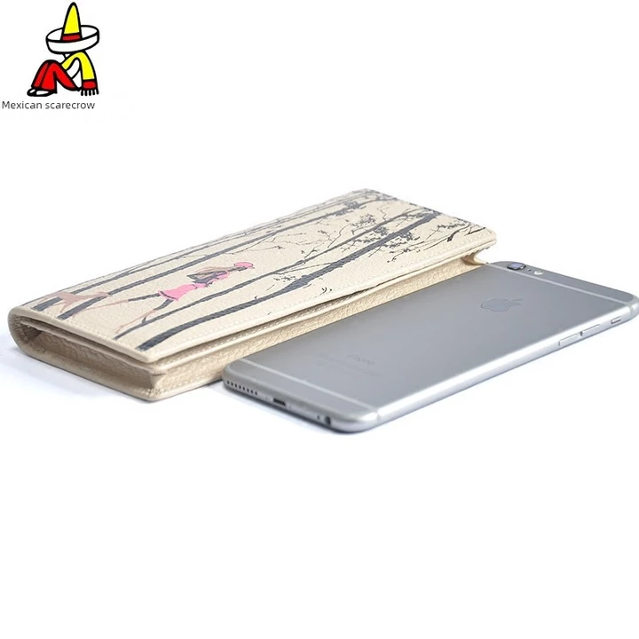 Women's Korean-Style Genuine Leather Long Wallet – Beige – 5
