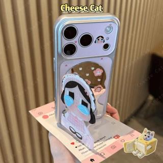 Có Thể Gập Lại Gương Đứng Dễ Thương Khóc Búp Bê Bao Da Cho iPhone 17 11 12 13 14 15 Plus Xs Max XR 7 Plus 16 Pro Max
