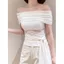 Áo thun ngắn tay kiểu Pháp Pure Desire Ren khâu vai nghiêng dành cho nữ Thiết kế mùa hè có dây Slim