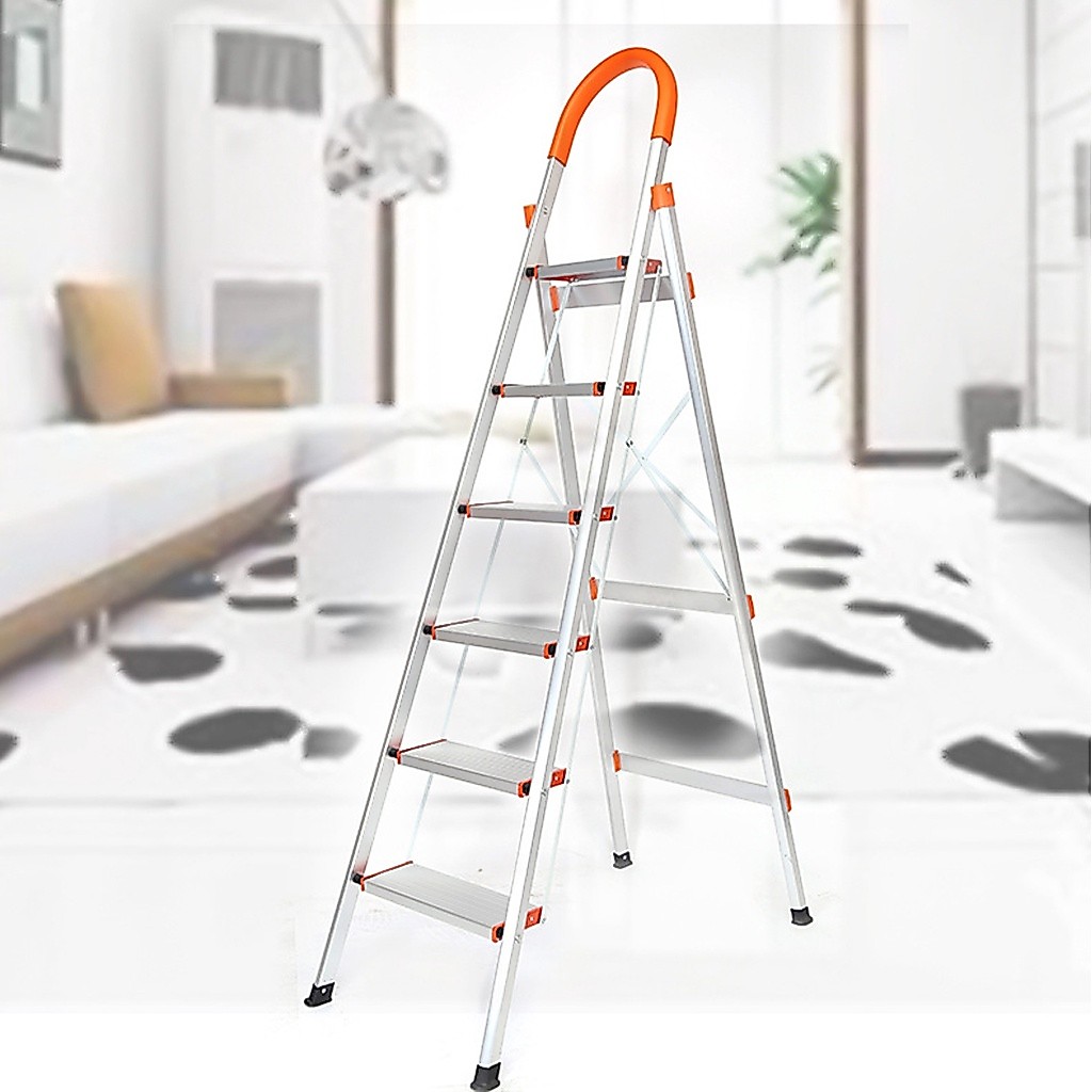 Thang Gấp Inox Chữ A 3-7 Bậc Ameca Nhật Bản, Thang Nhôm Ghế Tay Vịn Xếp Gọn Thông Minh MKS027