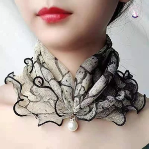 Băng đô ren voan ngọc trai - Băng đô cổ chống nắng đa chức năng dành cho nữ