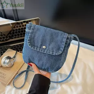 Túi vải Denim YUUKII, Túi đeo chéo đơn giản, Túi mua sắm đa chức năng thời trang dành cho nữ