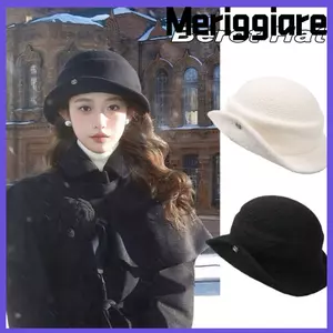 Mũ trùm đầu MERIGGIARE, Mũ nồi mềm màu trơn, Len pha trộn mùa đông viền cán ấm áp thời trang Fedoras