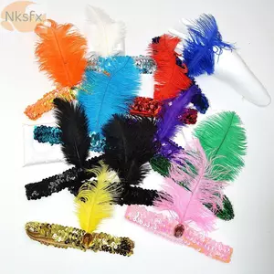 NKSFX 1920s Flapper Headband, với Gem Sparkly Feather Headpiece, Thanh lịch 1920 Vintage Gatsby Headpiece Halloween Trang phục Phụ kiện