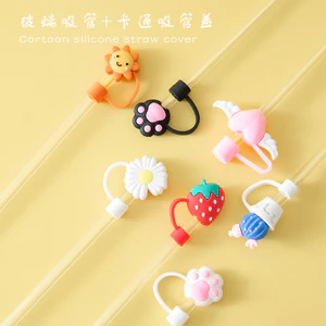Mũ Rơm Thủy Tinh Silicon Mềm Chống Bụi Bao Hoạt Hình Có Thể Tái Sử Dụng Ống Hút Chống Bụi Mũ Hoạt Hình Ống Hút Chống Bụi Cắm P79Q