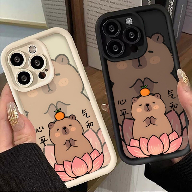 Phim Hoạt Hình Thiền Capybara Ốp Lưng Điện Thoại IPhone 17 16 15 14 13 12 11 Pro Max Plus 16E Dễ Thương Màu Chắc Chắn Bảo Vệ Camera Mềm Silicon Thời Trang