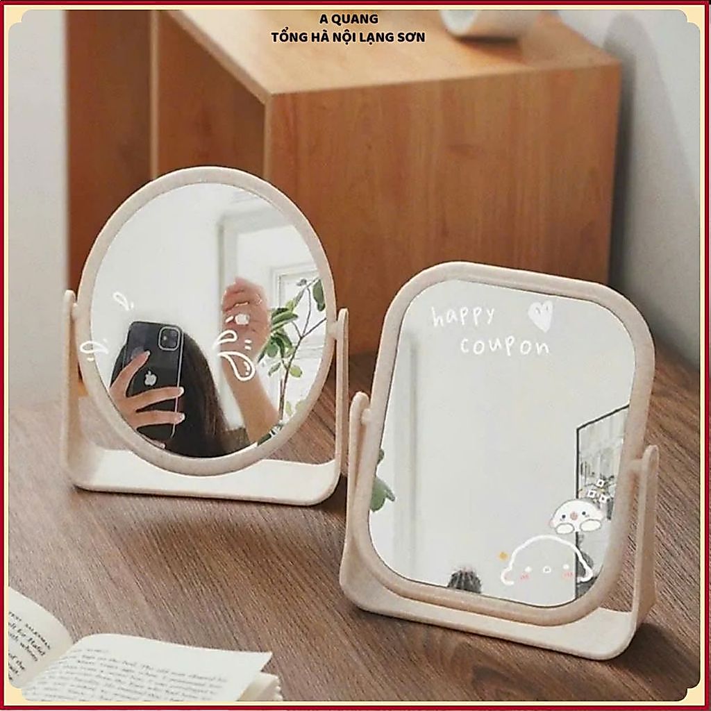 GƯƠNG SOI ĐỂ BÀN ĐA NĂNG - Hai Mặt Xoay Linh Hoạt, Chất Liệu Lúa Mạch Bền Đẹp