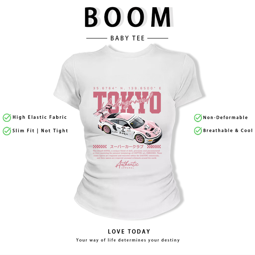 BOOM Áo Baby Tee Nữ Cotton Ôm Body-Áo Thun Ngắn Tay Y2K In Hình PhongCách Mùa Hè, Cổ Tròn Hàng Đầucách hàn quốc phongU69