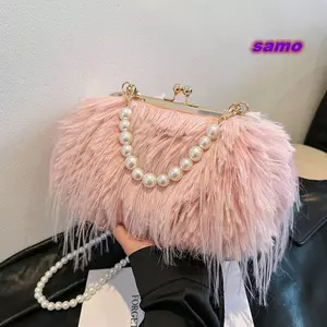Túi xách SAMO Tote, Túi đeo vai sang trọng có dây chuyền, Lông thú giả hợp thời trang Dung tích lớn Túi đi lại tua rua dài dành cho nữ Cô gái