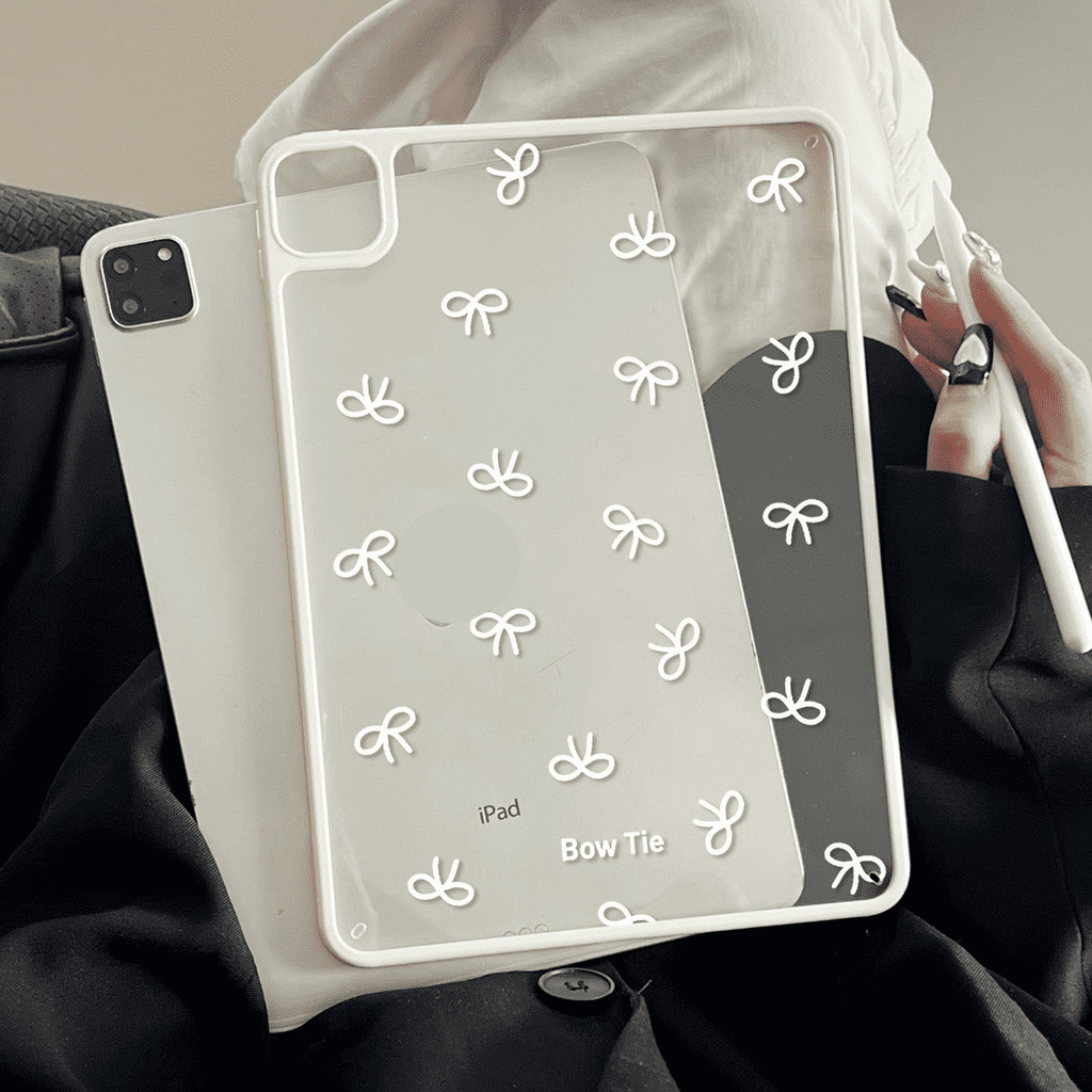 Vỏ Tranh Acrylic Cứng Nơ Trắng Dành Cho Mini6 Mini7 A17Pro IPad 5 6 7 8 9 10 11 A16 Air 2 3 4 5 6 Air 11 M2 M3 Pro10.5 Pro11 2018 2020 2021 2022 M4 Pro13 2024 2025