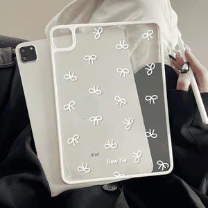 Vỏ Tranh Acrylic Cứng Nơ Trắng Dành Cho Mini6 Mini7 A17Pro IPad 5 6 7 8 9 10 11 A16 Air 2 3 4 5 6 Air 11 M2 M3 Pro10.5 Pro11 2018 2020 2021 2022 M4 Pro13 2024 2025