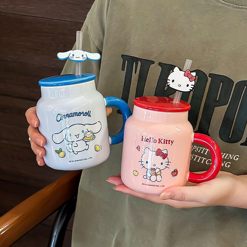 Hoạt Hình Sanrio Kuromi Hello Kitty Cốc Nước Cinnamoroll Cốc Gốm Mới Dung Tích Lớn 3D Cá Tính Cốc Cà Phê Quà Tặng Sinh Nhật