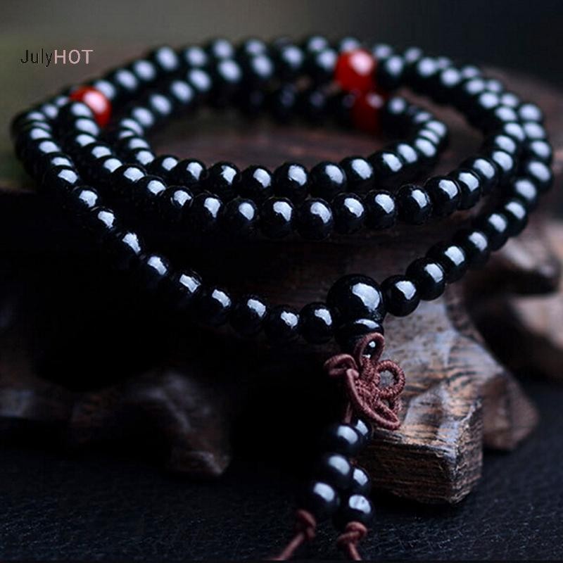 Vòng tay cầu nguyện mala gỗ đàn hương 108 hạt, phong cách Phật giáo Tây Tạng