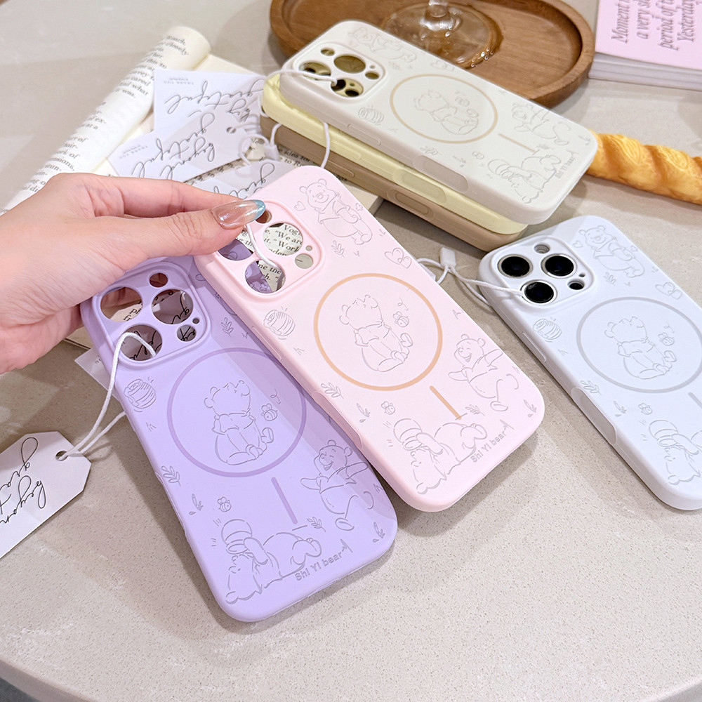 Ốp Điện Thoại Silicon Lỏng Gấu Pooh Từ Tính Cho iPhone 17 Pro Max 16 Plus 15 14 13 12 11 Vỏ Bảo Vệ Chống Sốc