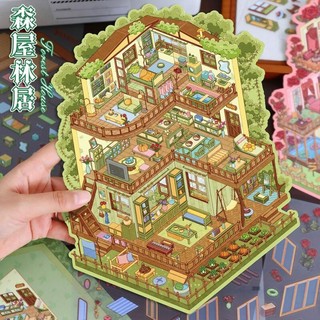 ENWEI 3 Chiếc [Forest House Living Series] Nhãn Dán Phong Cảnh 3D Chất Liệu Chống Thấm Nước Kích Thước Lớn Phong Cách Vintage Dễ Thương Hoa Hồng Chủ Đề Sổ Lưu Niệm Tạp Chí Người Lập Kế Hoạch Trang Trí Văn Phòng Phẩm Nhãn Dán