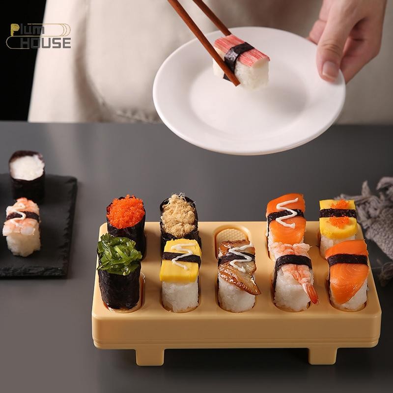 PlumHOUSE Khuôn cơm hình chữ nhật Musubi Press 10 trong 1, làm Onigiri/Nigiri/Sushi, bộ DIY cơm ép Nhật Bản