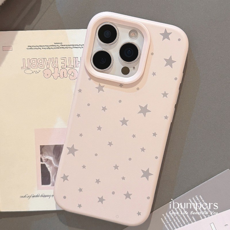 ibumpers Ốp Điện Thoại iPhone Hàn Quốc Tươi Sáng Màu Xám Họa Tiết Ngôi Sao Cho IPhone 16 15 14 12 13 11 Pro Max IP 7 8 Plus X XS XR Ốp Lưng Silicon Lỏng Mềm
