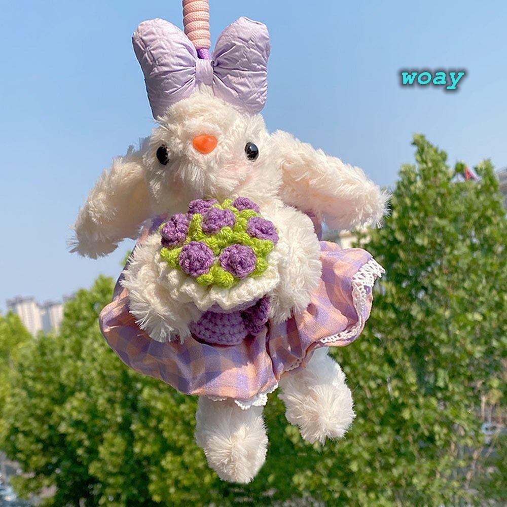Đồ chơi búp bê sang trọng WOAY, Mặt dây chuyền búp bê thỏ sang trọng nơ, Phim hoạt hình nhồi bông Tai Lop Búp bê Móc khóa Quà tặng
