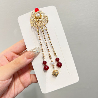 Kẹp tóc tua rua cổ điển phong cách Mori retro màu xanh, phụ kiện tóc bện phù hợp cho style vintage