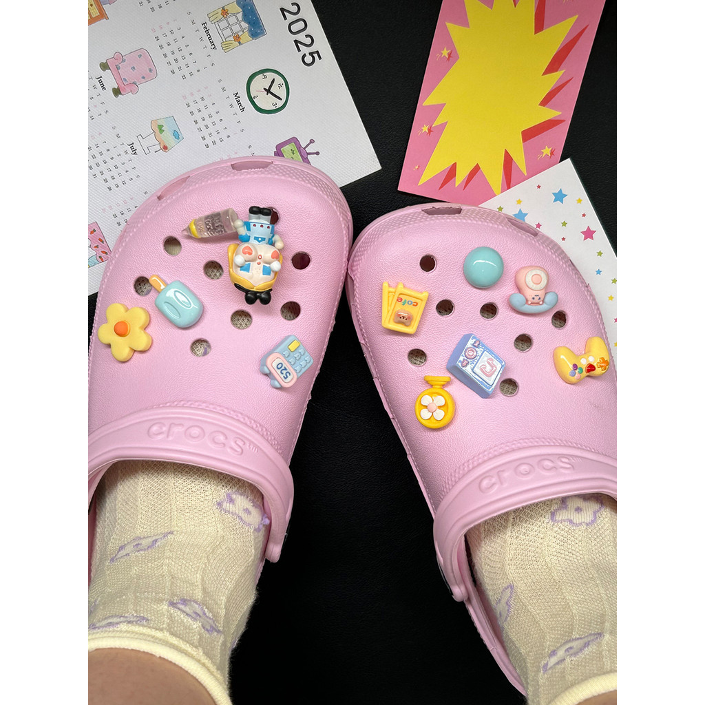 POP MART Phụ kiện khóa hoa cho Crocs cao cấp, màu xanh, có thể tháo rời, phù hợp giày lỗ