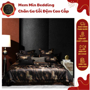 Bộ chăn ga gối gấm cao cấp mềm mại 4 món vỏ chăn MemMinBedding Luxury hoa văn nổi bật sang trọng - L41636
