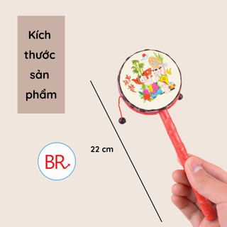 Trống lắc tay truyền thống vui nhộn đồ chơi cho bé - Trống gỗ Trung Thu họa tiết dân gian in nổi bắt mắt ANGIHOME