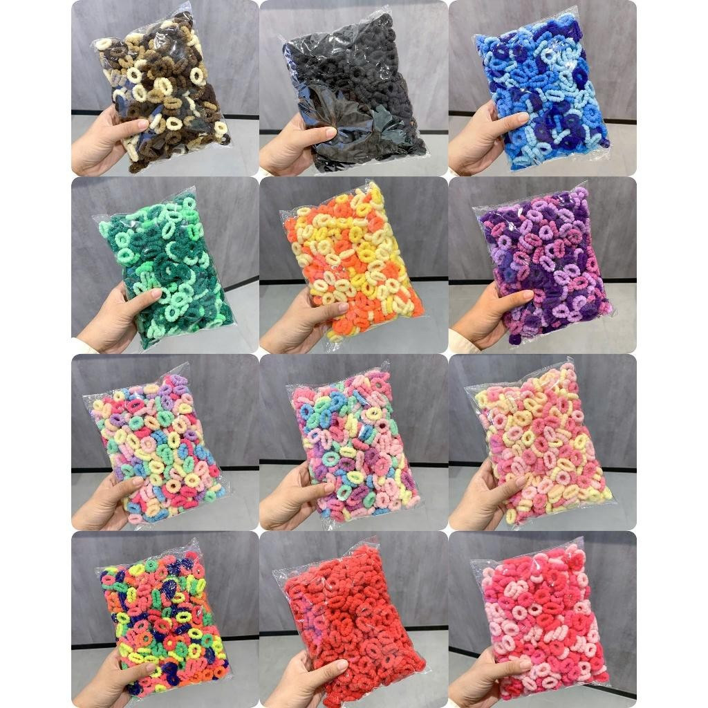 Gói 500 chun buộc tóc thun cột tóc len xù màu sắc tươi sáng đáng yêu cho bé