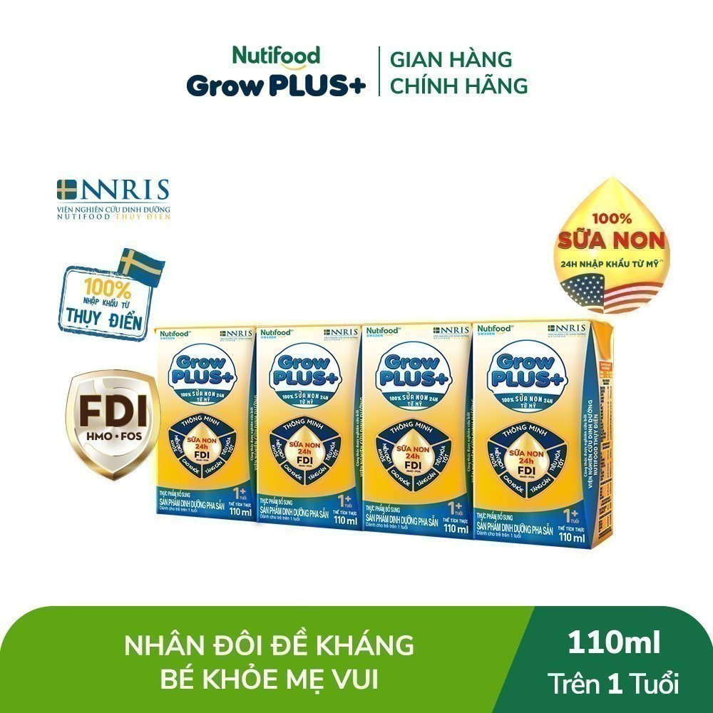 Thùng 48 hộp sữa bột pha sẵn Nutifood GrowPLUS+ Vàng (Sữa Non Tăng Đề Kháng) 110/180ml - (48 Hộp ) Date Mới