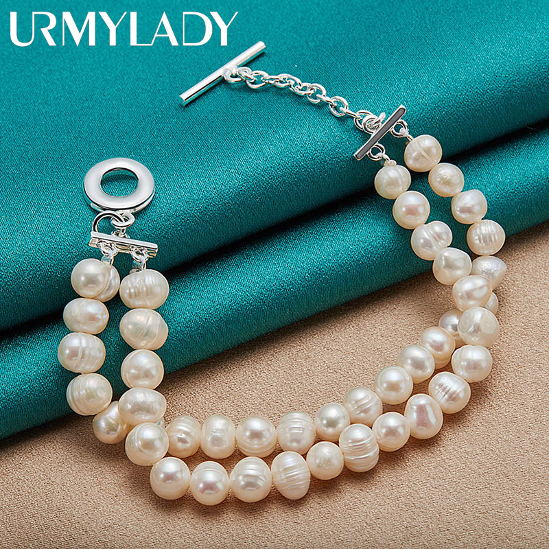 Đồ trang sức nữ URMYLADY: Dây chuyền và vòng tay bạc 925 ngọc trai, 20cm, thời trang quyến rũ cho đám cưới