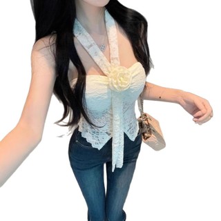 Pure Desire Ren Tube Top nữ ngọt ngào, thiết kế ôm body, dây cổ áo vest ngắn phù hợp mùa hè