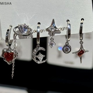 Misa 6 CÁI BỘ Goth Punk Vintage Thẩm Mỹ Pha Lê Trái Tim Mặt Trăng Chữ Thập Ngôi Sao Mặt Dây Chuyền Bông Tai Dành Cho Nam Nữ Grunge Y2K Phụ Kiện Trang Sức