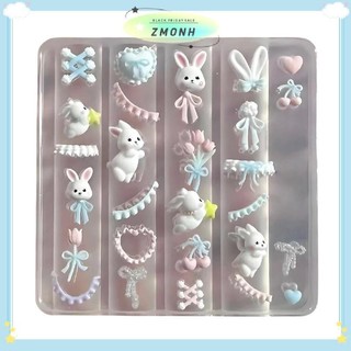 ZMONH Ren Nơ Thỏ 3D Khuôn Silicon Móng Tay Nghệ Thuật Trang Trí Móng Tay DIY Thiết Kế Móng Tay Silicon Mẫu Móng Tay Khuôn Móng Tay