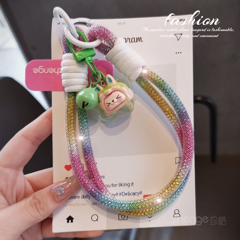Phụ kiện điện thoại di động Thỏ dễ thương Dây buộc điện thoại di động ngắn Gạc cao cấp dát kim cương giả Vòng tay máy ảnh ngoài trời Vỏ điện thoại di động mạnh mẽ phổ thông
