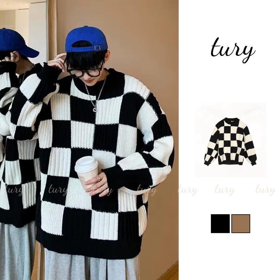 Áo Len Unisex Nam Nữ - Tury - Áo len dệt kim dài tay CARO đẹp thời trang thu đông - TA056
