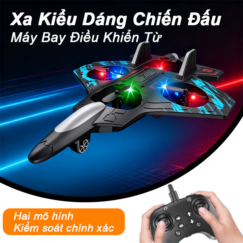 Máy Bay Điều Khiển Từ Xa Kiểu Dáng Chiến Đấu, 4 Cánh/Bốn Động Cơ, Dễ Sử Dụng, Có Đèn, Kèm Pin