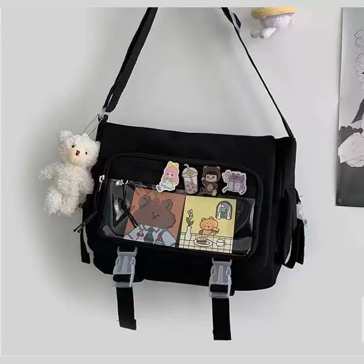 Túi đeo chéo vải canvas phong cách Nhật Bản mới cho sinh viên, túi đeo vai đơn giản