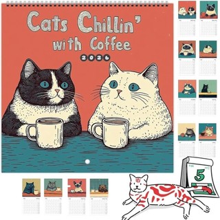 HIGHVIEWLS Cat Cafe Lịch, 12 Giấy dày hàng tháng 2026 Lịch, Người lập kế hoạch gia đình sáng tạo Lịch treo tường thủ công Trang trí nội thất