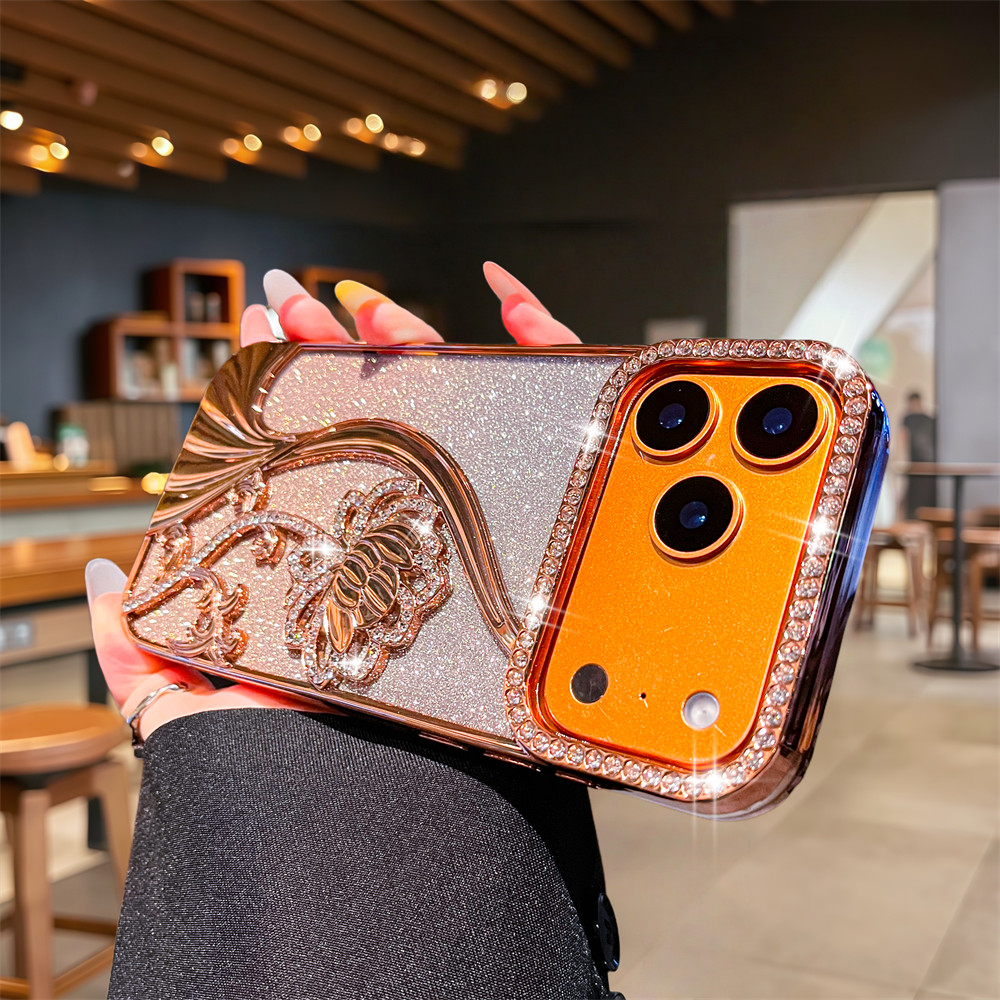 Flash Diamond Lotus TPU Ốp Lưng Điện Thoại iPhone 17 Pro Max Air 16 12 13 14 15 Pro Max 16 plus Ống Kính Bảo Vệ Camera Vỏ Chống Sốc TPU Vỏ Mềm Vỏ Bảo Vệ Điện Thoại