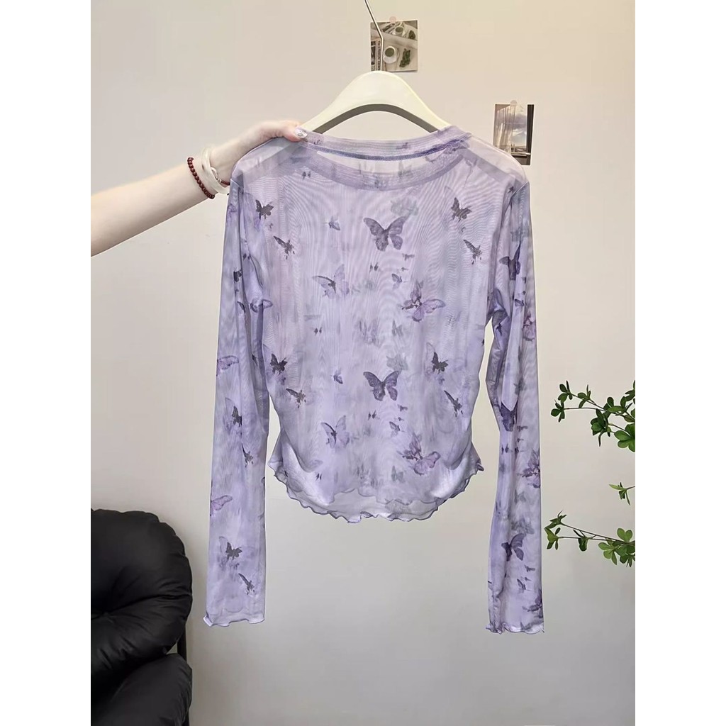 Milyfashion Tie-Dye In Gạc Chống Nắng Dài Tay T Mỏng Tím Ngắn