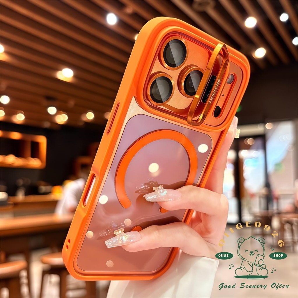 【 Ốp lưng iPhone17 】 Giá đỡ ống kính dạng lỏng màu cam thu hút từ tính Vỏ điện thoại iphone17 Pro Max 16 15 14 13 12 cho vỏ iPhone Vỏ mềm silicon TPU chống sốc