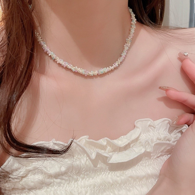 Hạt gạo màu Dopamine làm vòng cổ thời trang, ngọt ngào và không gây dị ứng, dành cho nữ