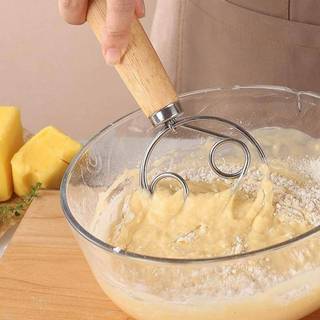 [FSBAKE] Máy đánh bột bằng thép không gỉ có tay cầm bằng gỗ mịn Bột chua & Bánh mì trộn bột Đan Mạch Dụng cụ làm bánh mì KCB