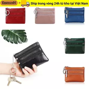 Ví đựng tiền xu ESSENCEH, Túi đựng thẻ tín dụng chống mài mòn bằng da PU, bền bỉ với vòng chìa khóa Ví dây kéo chống nước Túi đựng tiền Maiden