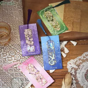 Dấu trang kim loại TUYỆT VỜI, Dấu trang dập nóng rỗng di động hình con bướm dễ thương, Công cụ đọc sách thời trang tua dài Dấu trang văn phòng phẩm Quà tặng