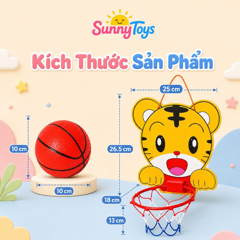 Đồ Chơi Bóng Rổ Mini SunnyToys Hình Ếch Xanh, Hổ Vàng - Kèm Bóng Và Bơm Cho Bé Tập Ném