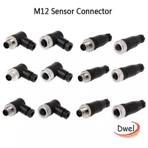 Đầu nối cảm biến DWEL M12, Đầu nối 4 5 8 chân M12 Phích cắm hàng không, Bộ chuyển đổi nguồn Nam Nữ Ổ cắm vít chống nước Khớp nối ren