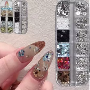 GILL Polka Dot Long Lanh Móng Tay Nghệ Thuật Trang Trí, 12 Lưới Nửa Vòng Tròn Bạc Hạt Lấp Lánh Phụ Kiện Móng Tay, Sáng Tạo Nhiều Màu Sắc DIY Tối Giản Móng Tay Quyến Rũ Salon Móng Tay