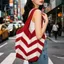 Túi Đeo Vai Dệt Kim, Vải Dệt Túi Tote Móc Dung Tích Lớn, Thẩm Mỹ Handmade Phong Cách Bohemian Rỗng Sọc Đi Biển Túi Tote Đi Biển Kỳ Nghỉ